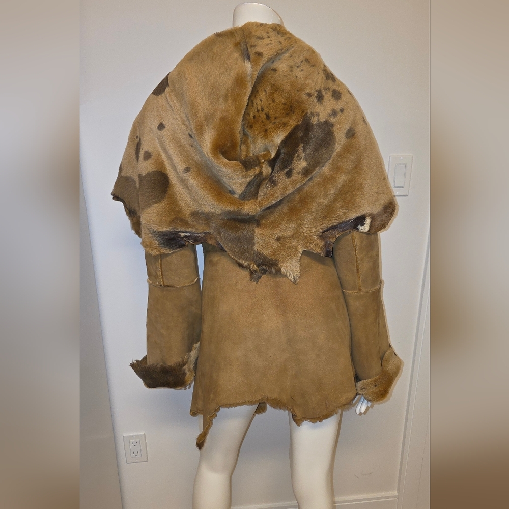 Rare Unique Designer Sheepskin Coat Raw Edges With Bag - Picture 10 of 16